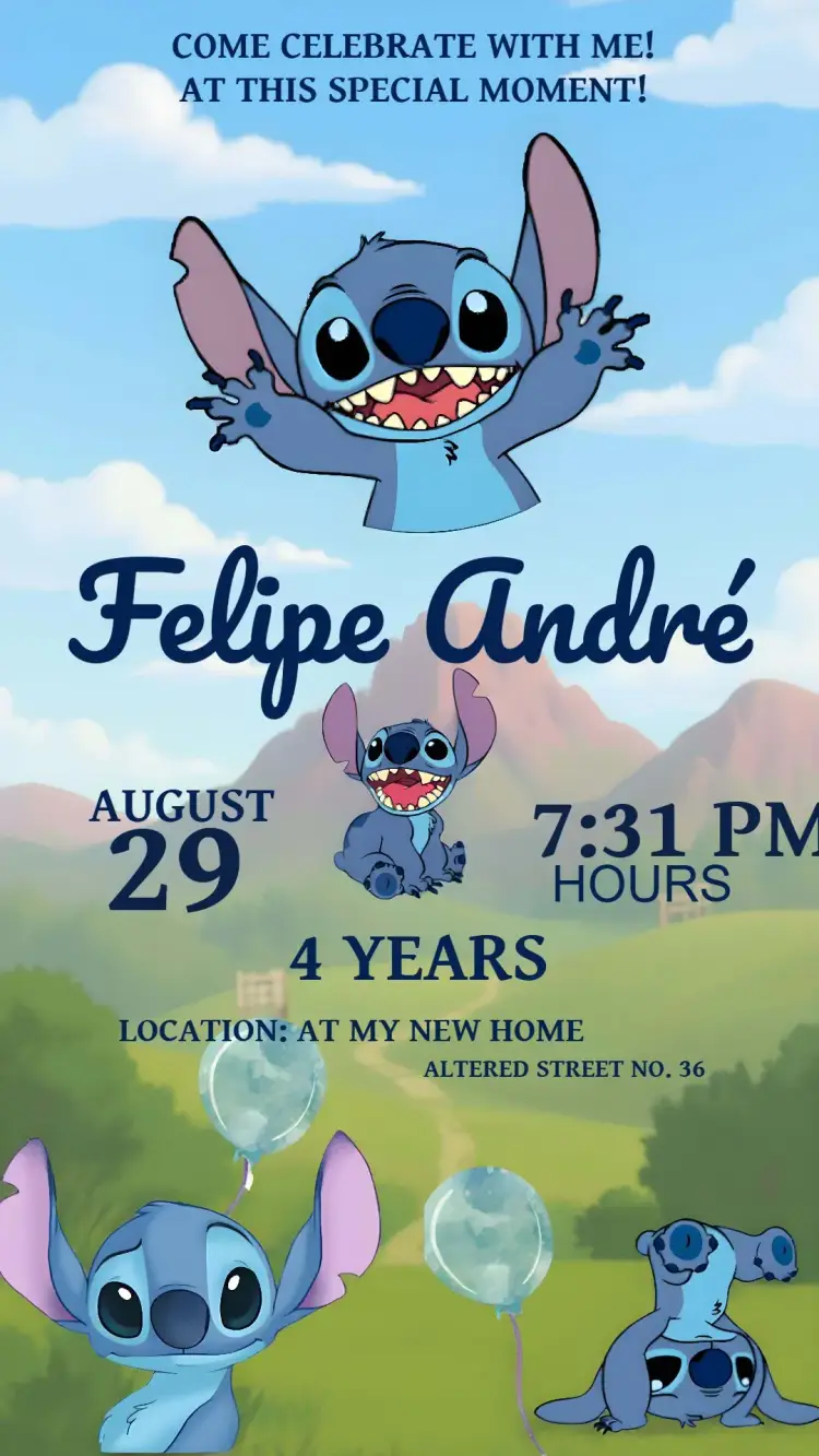 Stitch Boy Pink invitation