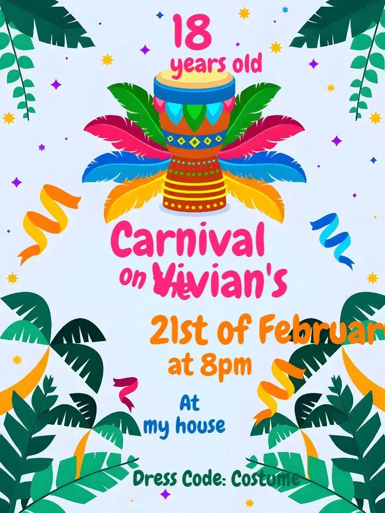 Invitation Carnival Block Party – Commemorative Dates theme colorful, fun, festive, tropical, playful