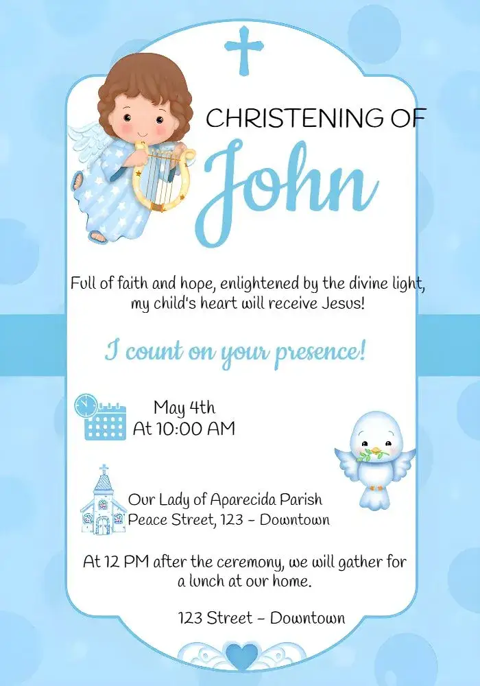 Invitation Blue Dove Baptism – Baptism theme light blue, white, little angel, dove, minimalist, religious-themed