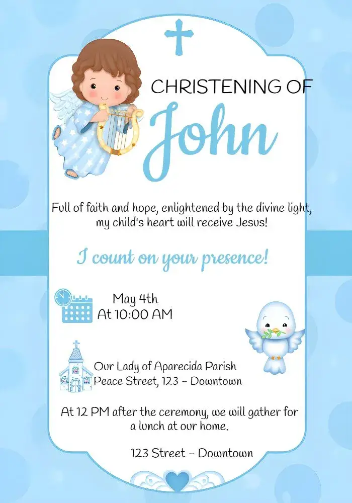Invite Blue Dove Baptism editable and customizable