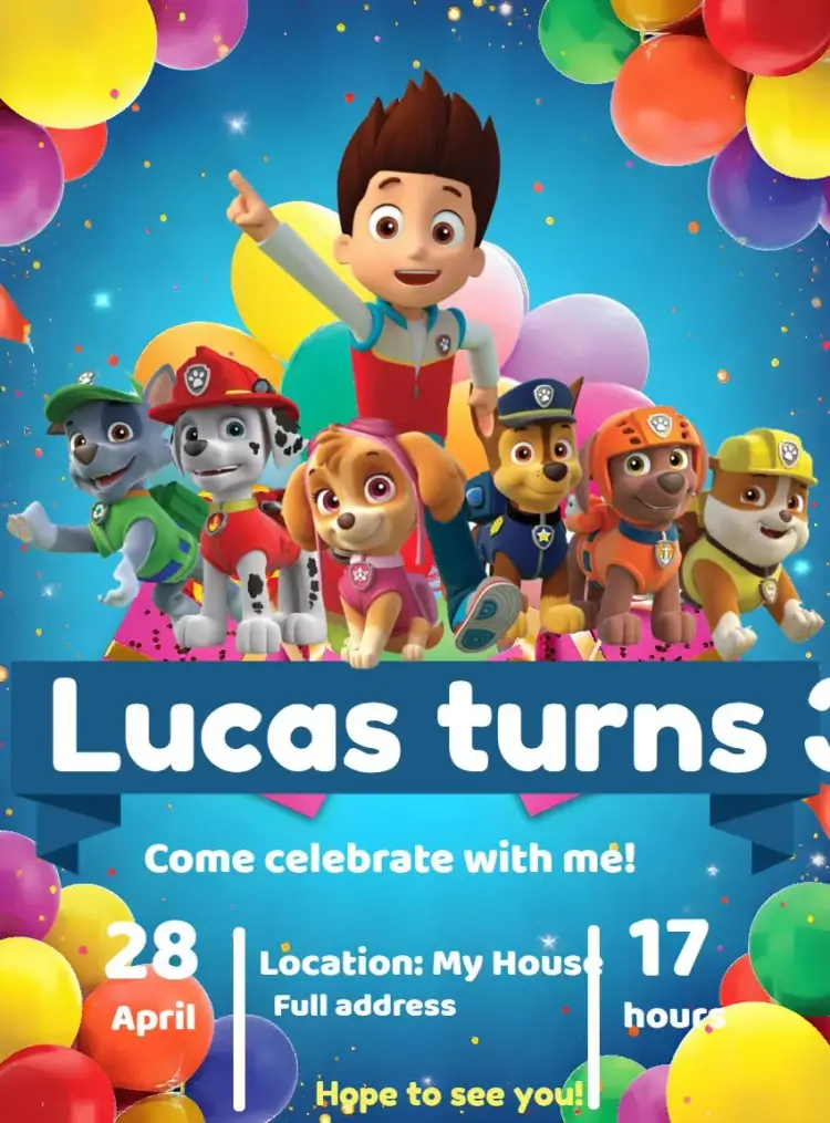 Paw Patrol White invitation