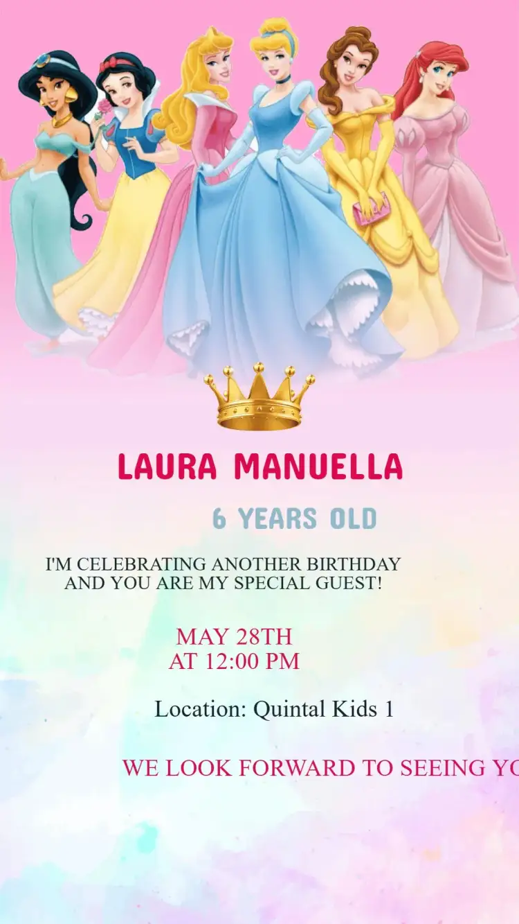 Invitation Disney Princesses Birthday Invitation – Kids' Birthday Party theme colorful, magical, playful, fantasy, enchanted