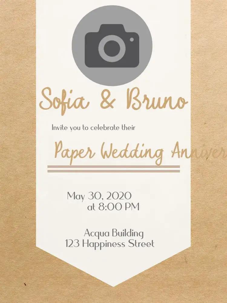 Invitation First Anniversary with Simple Photo Paper – Commemorative Dates theme minimalist, delicate, romantic, neutral, clean, elegant