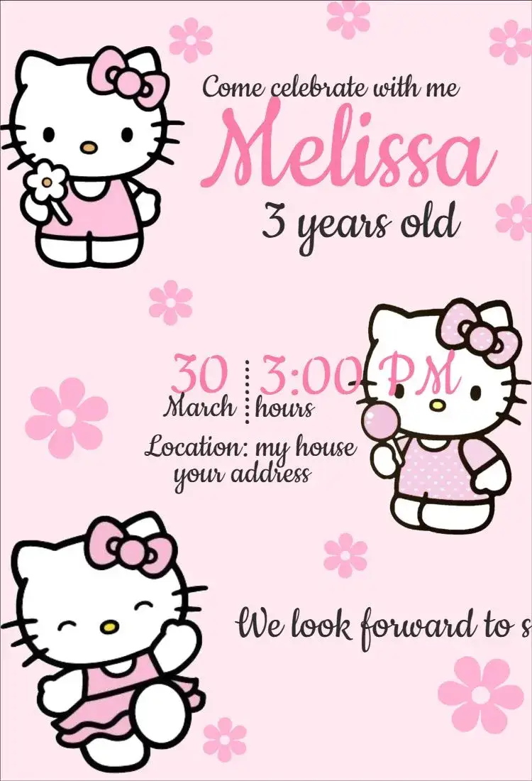 Invitation Hello Kitty 10 – Birthday theme pink, fun, childlike, colorful, playful, themed