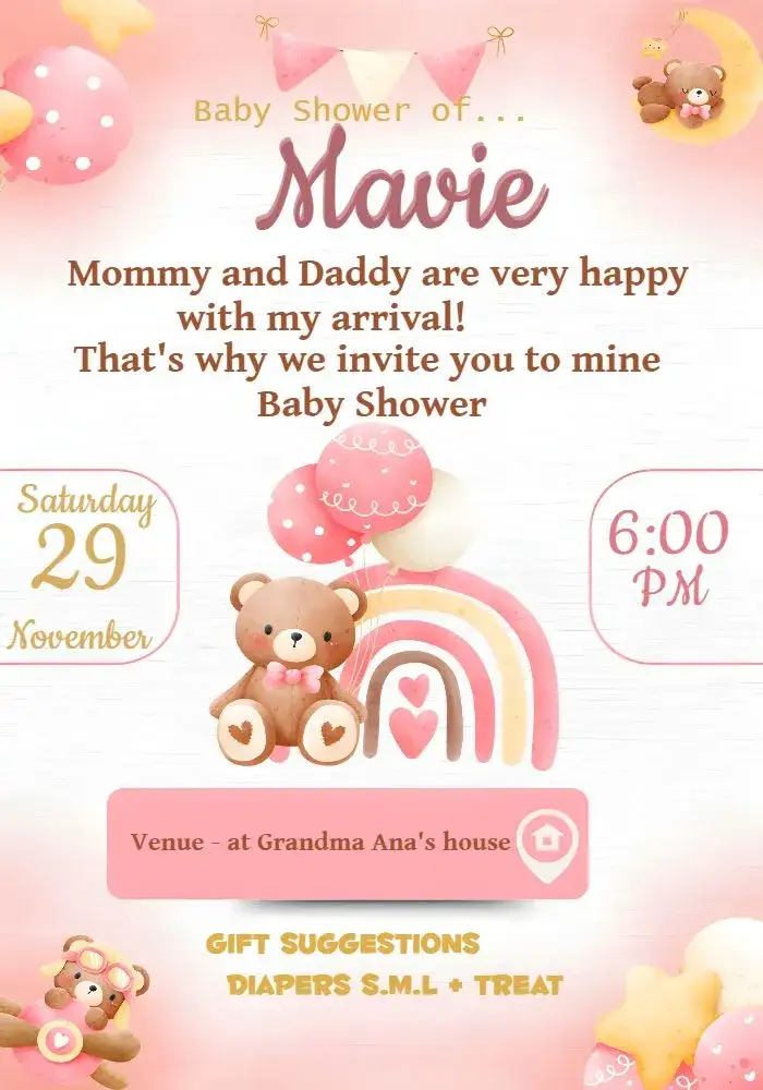 Invitation Teddy Bear Pacifier Diaper Shower – Diaper Shower theme watercolor, cute, colorful, childlike, delicate, cheerful