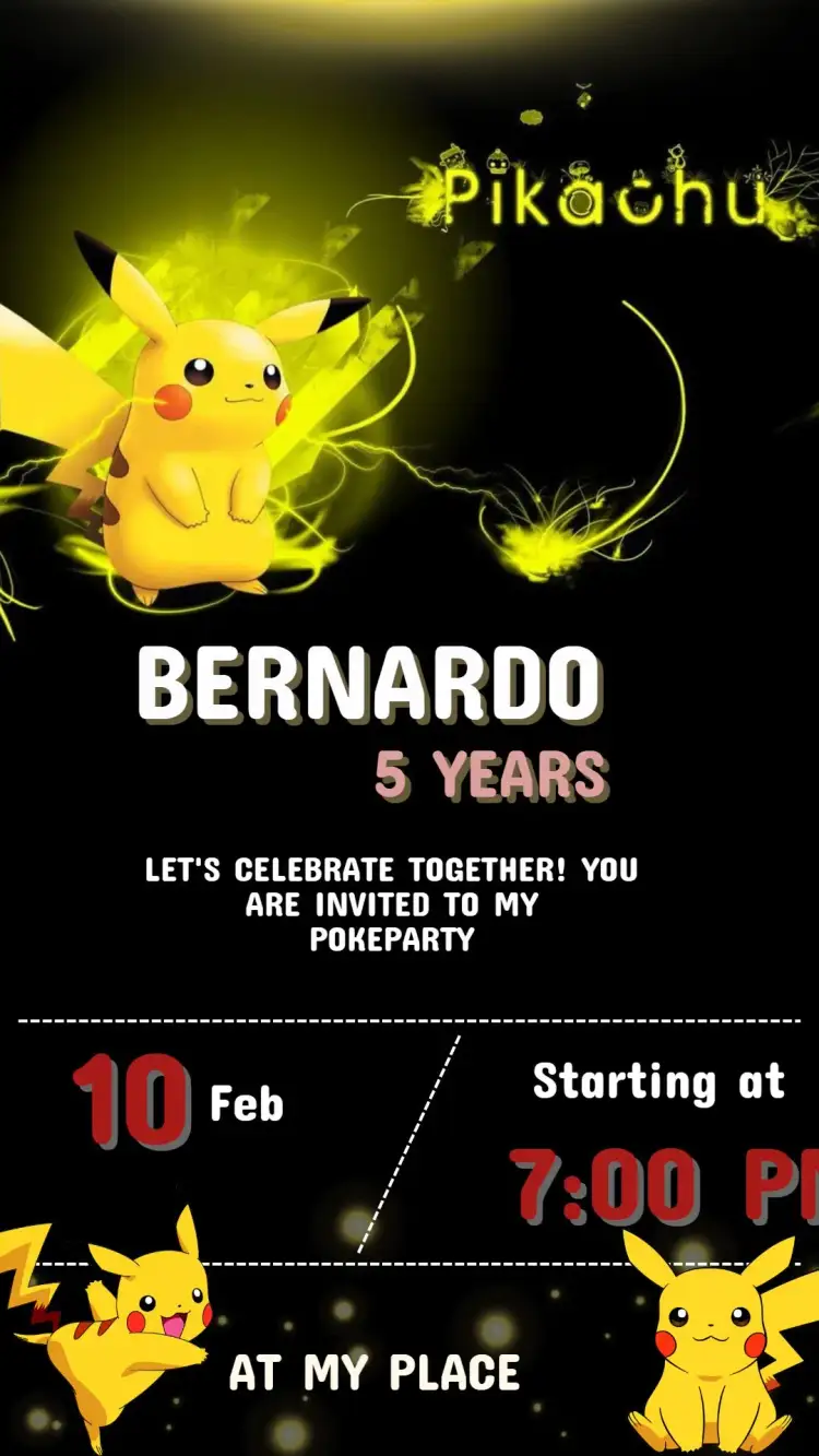 Invitation Pikachu Birthday Invitation – Kids' Birthday Party theme colorful, playful, modern, fun, childlike, Pokemon