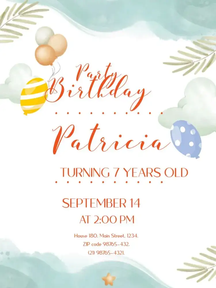 Invitation Clouds And Balloons To Lower Flag – Kids' Birthday Party theme colorful, playful, childlike, cheerful, fun, themed