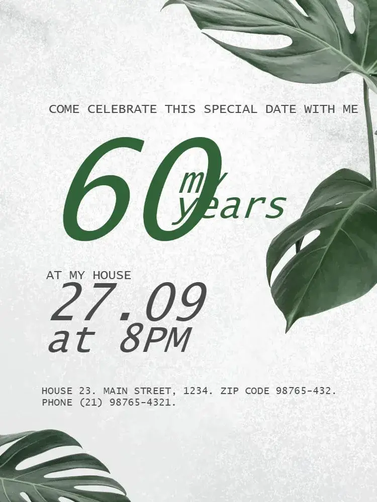 60 Years Light White invitation