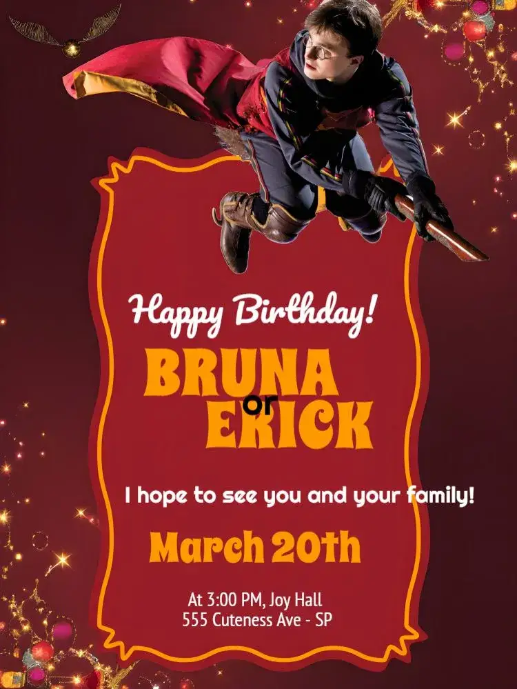 Invitation Harry Potter Hp – Kids' Birthday Party theme magic, witchcraft, adventure, fantasy, Hogwarts, children