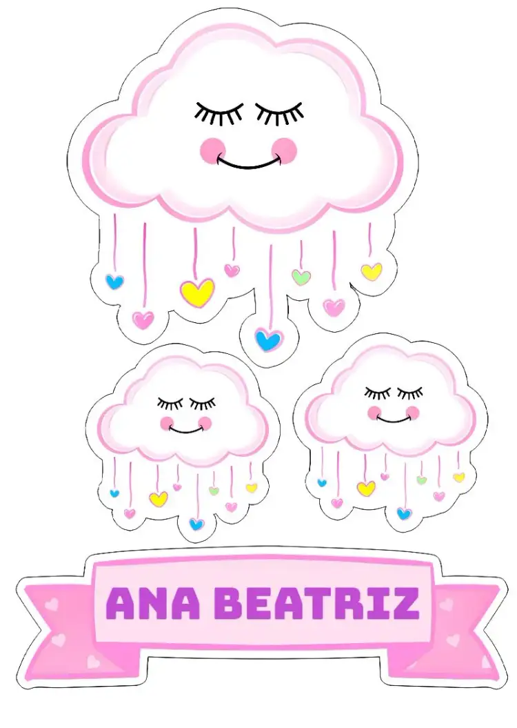 Invitation Topo De Bolo Rain Love Print – Cake topper theme delicate, playful, romantic, childlike, colorful