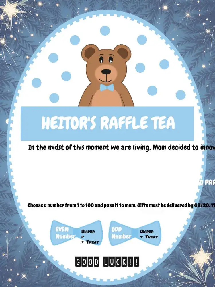 Invitation Tea Raffle Little Boy Polka Dot – Raffle Tea theme blue and white, cute teddy bears, polka dots, stripes, bow tie, childish