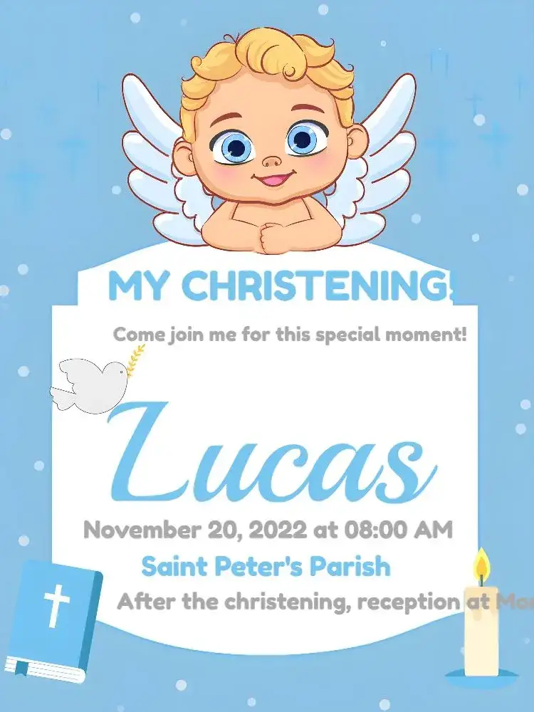 Invitation Baptism Little Angel Godmother – Baptism theme blue, white, gray, little angel, minimalist