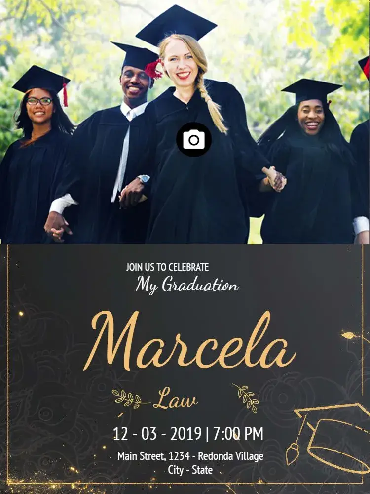 Invite Golden Photo Graduation editable and customizable