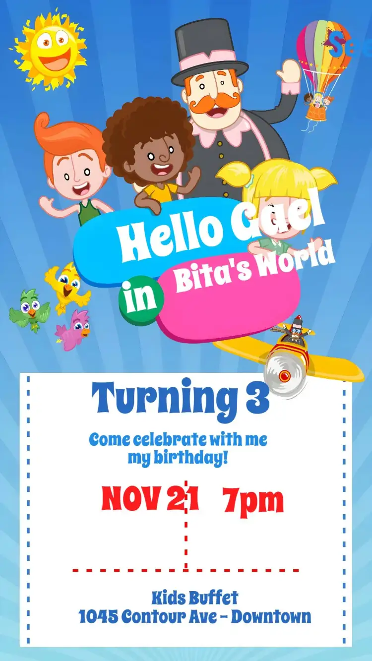 Invitation World Bita – Kids' Birthday Party theme colorful, fun, childish, playful, themed