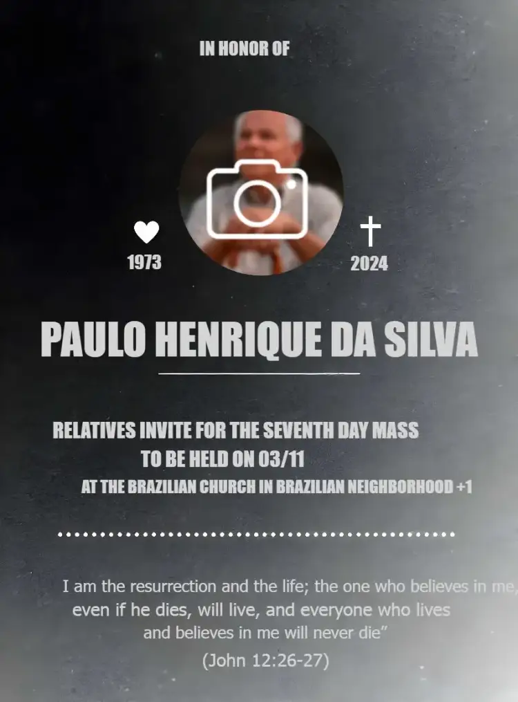 Invitation Seventh Day Mass With Deceased's Photo – Commemorative Dates theme sober, elegant, minimalist, classic, comforting, romantic