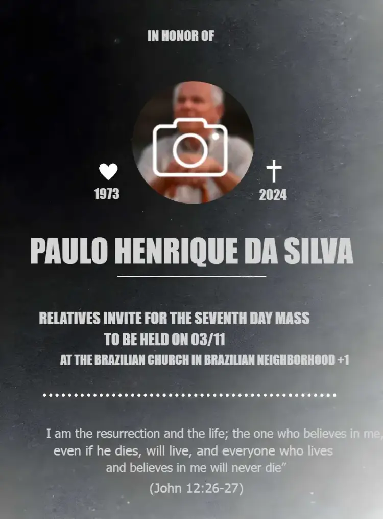 Seventh Day Mass With Deceased's Photo invitation