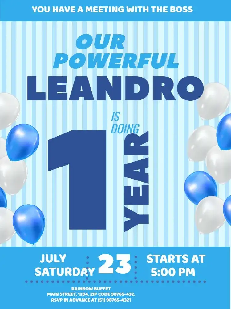 Invite 1 Year Blue Mighty Party editable and customizable