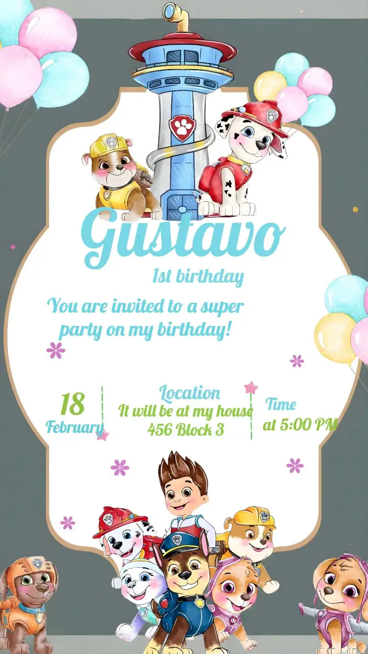 Invitation Green Paw Patrol – Kids' Birthday Party theme fun, colorful, childish, modern, themed, lively