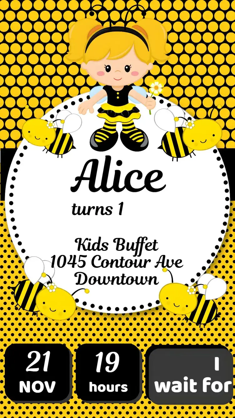 Invitation Little Bee – Kids' Birthday Party theme vibrant colors, playful style, natural graphic elements, bee theme, cheerful design, modern style
