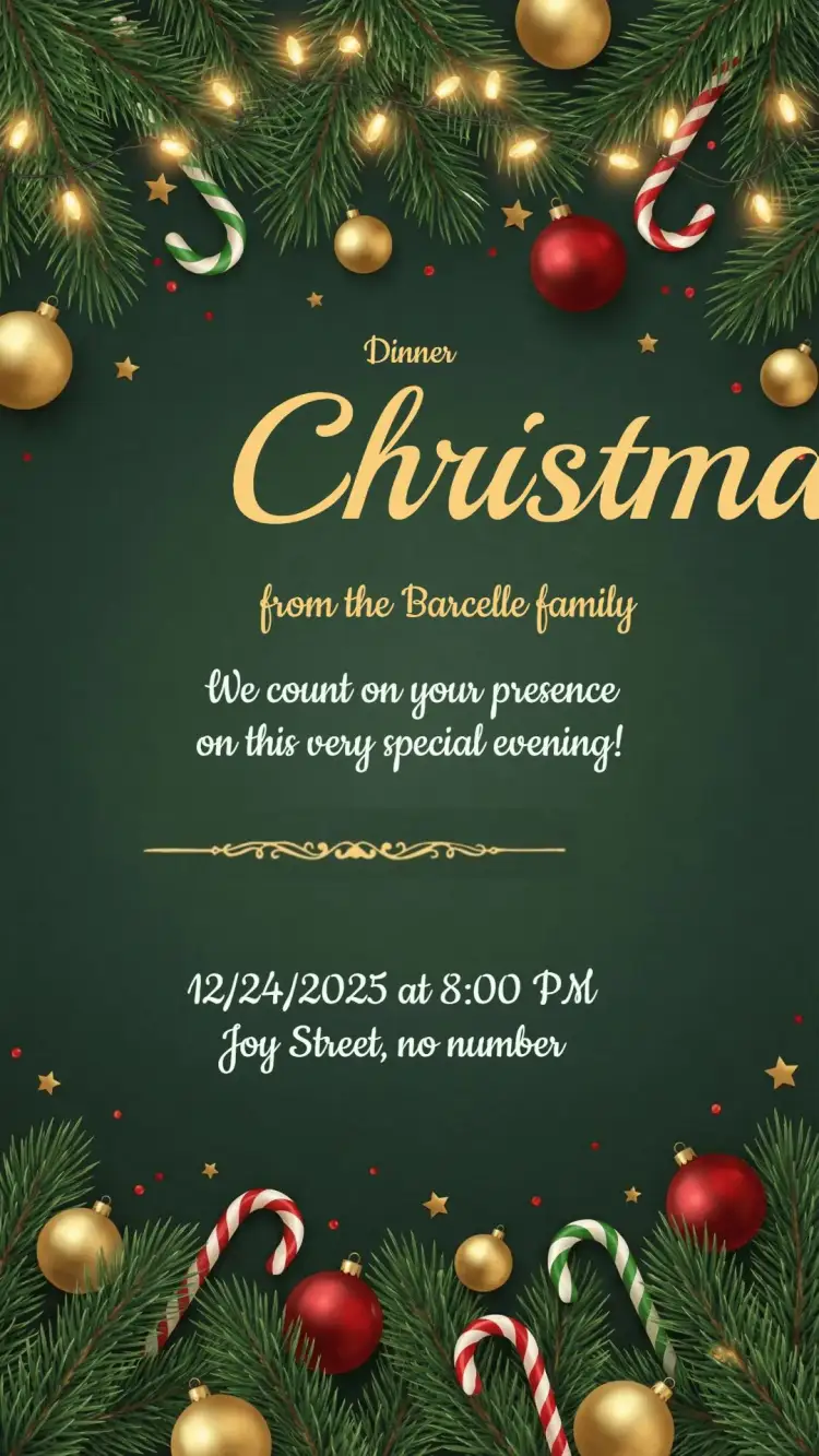 Invitation Christmas Party Invitation – Commemorative Dates theme red and green, golden, minimalist, vintage, modern, fun