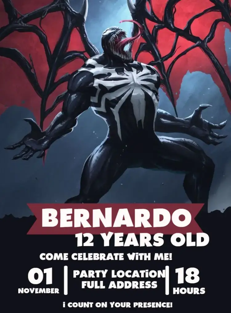 Invitation Venom Boy – Birthday theme modern, themed, colorful, superhero, vibrant