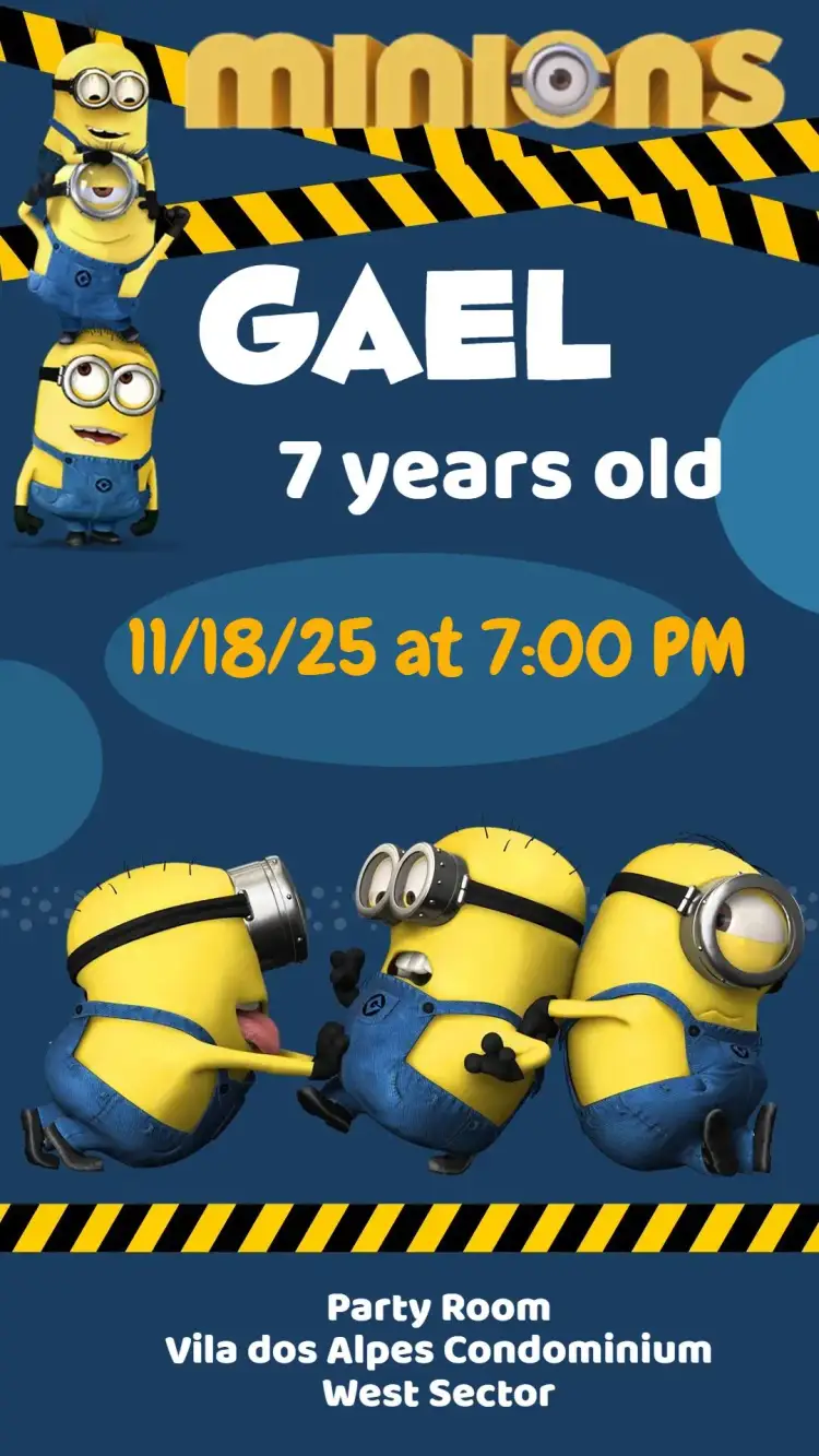 Invitation Minions – Kids' Birthday Party theme colorful, fun, cartoon illustrations, modern style, movie theme, cheerful