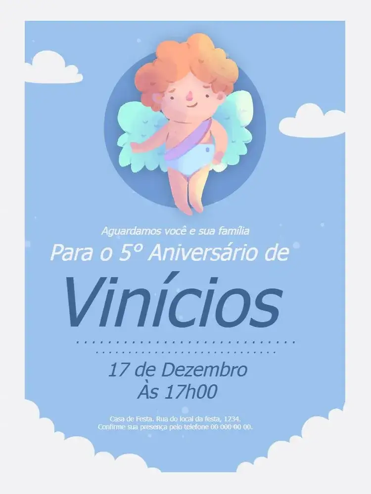 Invitation Angel Boy Celebration – Diaper Shower theme light blue, angels, fluffy clouds, childlike style, modern design