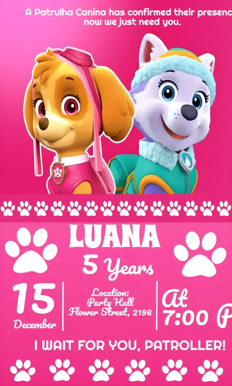 Invitation PAW Patrol Paws – Kids' Birthday Party theme pink, blue, fun-themed, playful, themed, colorful