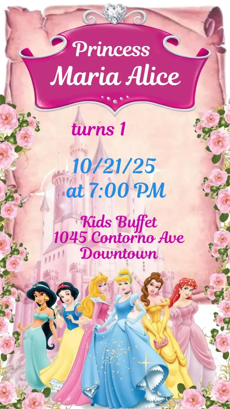 Invitation Disney Princesses – Kids' Birthday Party theme colorful, playful, magical, themed, childlike