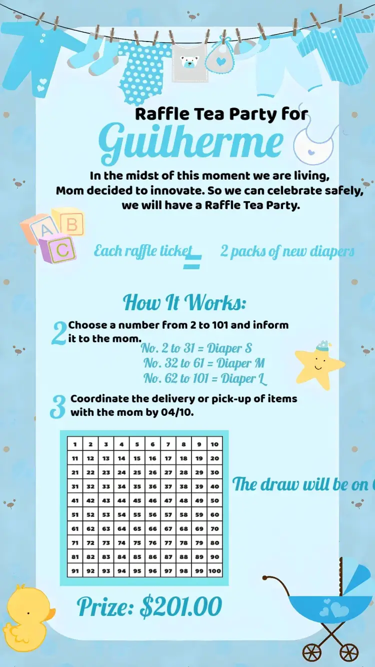 Chá Raffle Clothesline Clothes Raffle invitation