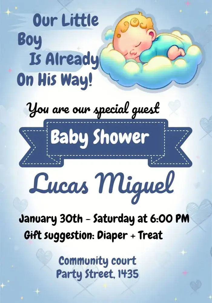 Invitation Angel Baby Diaper Shower – Diaper Shower theme blue, little angel, childish, delicate, modern