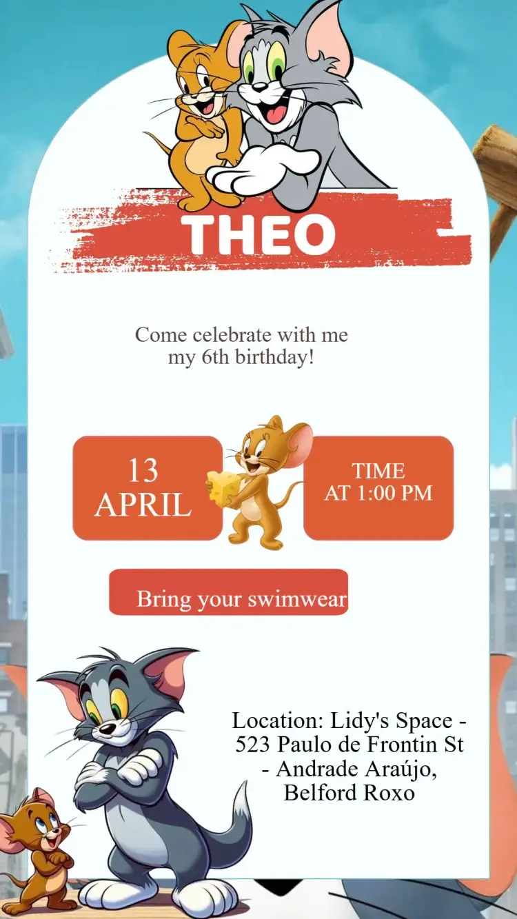 Invitation Tom and Jerry Birthday Invitation – Kids' Birthday Party theme colorful, fun, cartoonish, childish, playful