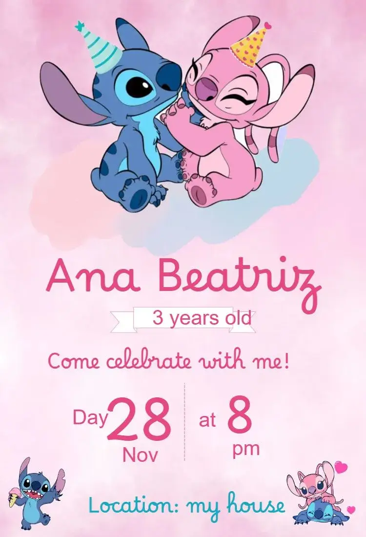 Children's birthday invitation Angel and Stitch