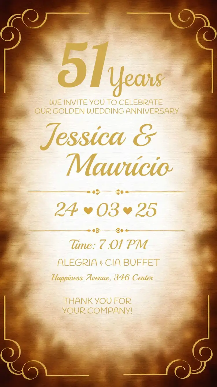 Invitation Golden Wedding Anniversary – Kids' Birthday Party theme golden, arabesques, elegant, classic, romantic