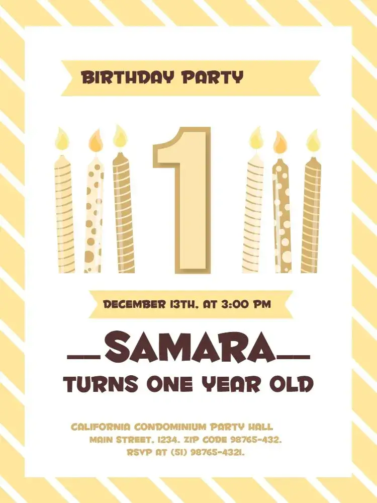 Invitation 1 Year Yellow Delicate – Kids' Birthday Party theme yellow, delicate, childish, festive, cheerful, soft