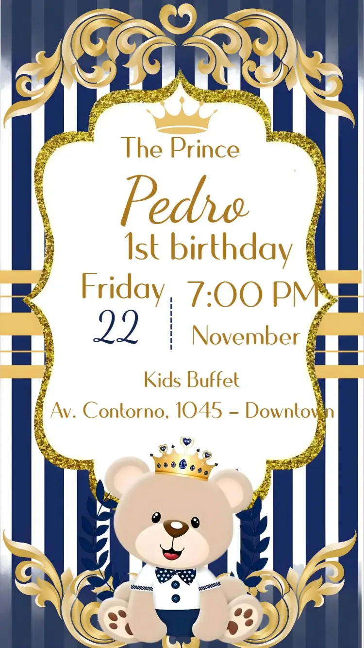 Prince Teddy Bear invitation
