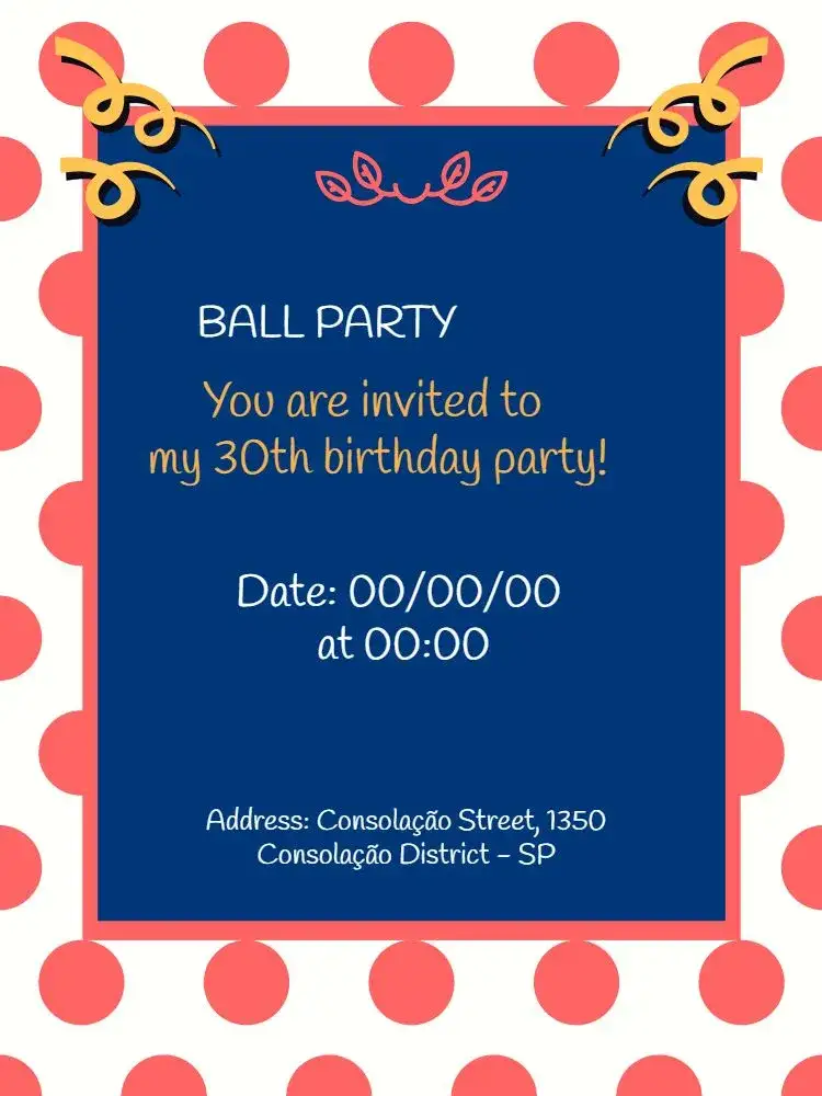 Invitation Blue – Birthday theme blue, pink, retro, feminine, polka dots, celebration