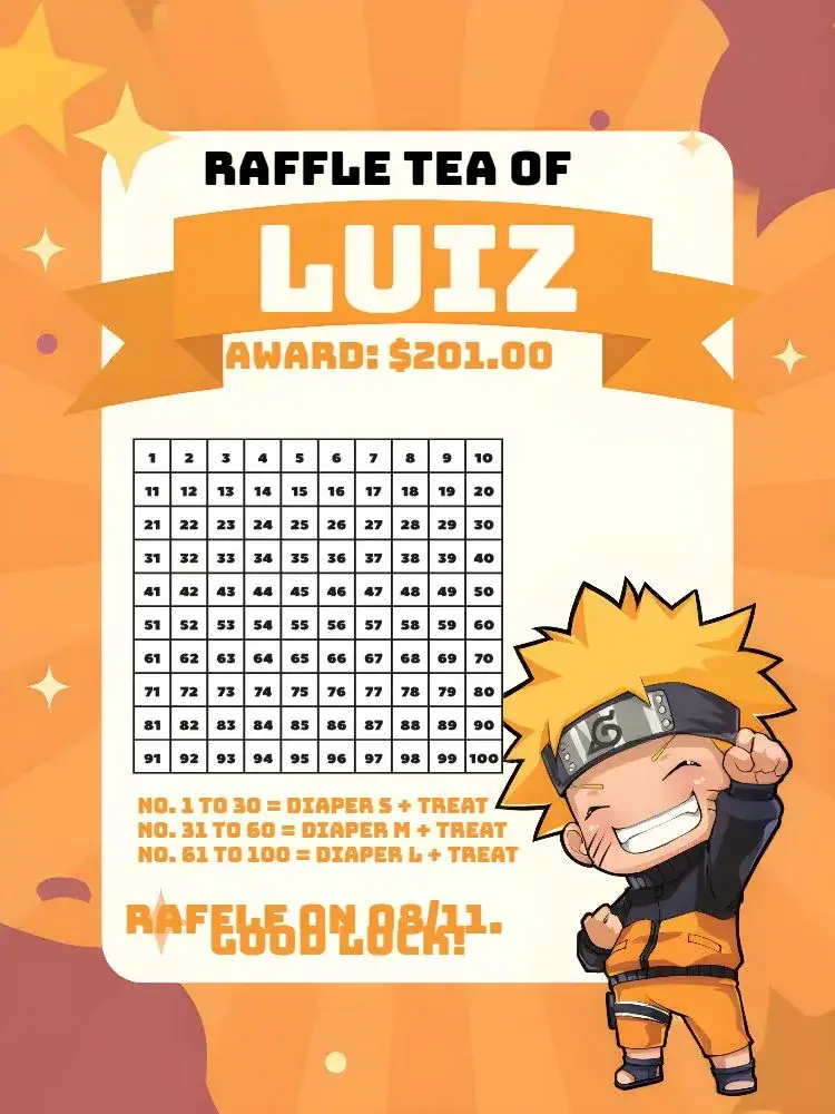 Invitation Orange Chibi Naruto Raffle Tea – Kids' Birthday Party theme anime, chibi, vibrant orange, modern style, fun illustrations, playful design