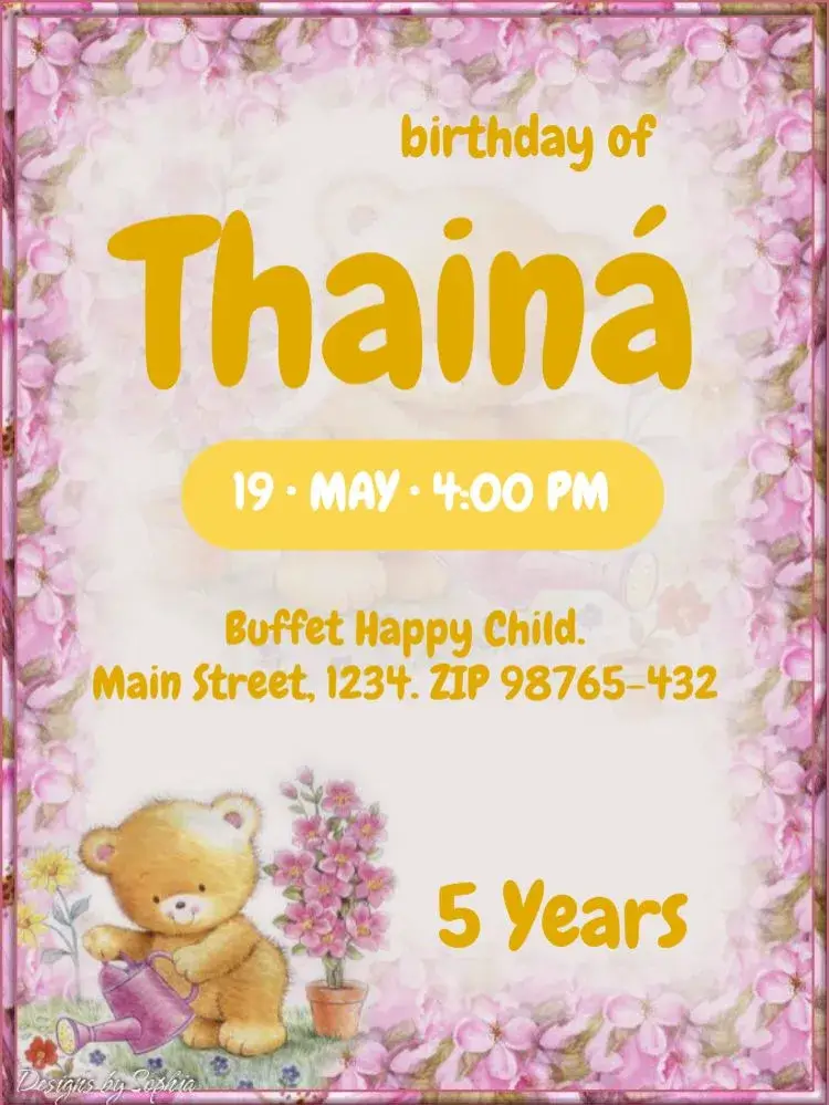 Invite Ursinho Pra Editar 1st Birthday editable and customizable