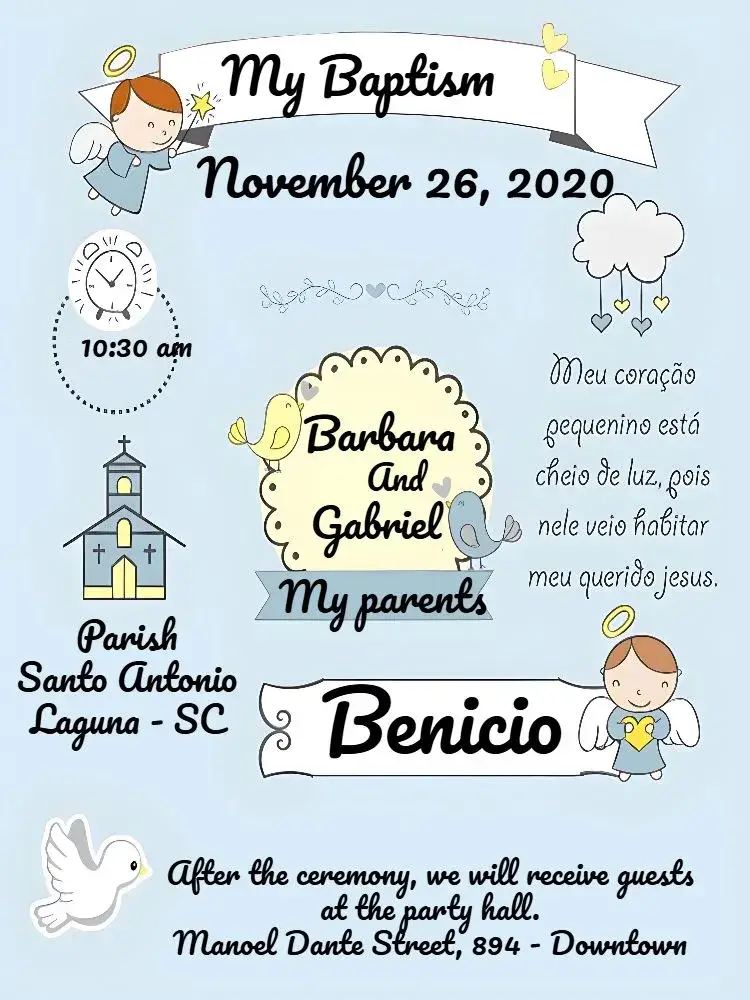 Blue Little Angel Boy Baptism invitation