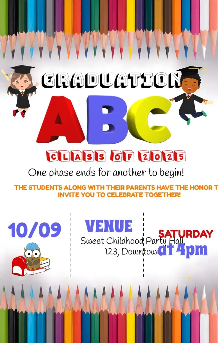 Invitation ABC Children's Graduation – Graduation theme colorful, childlike, school-themed, modern, fun