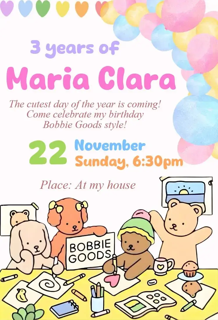 Invitation bobbie goods digital invitation – Birthday theme pink, modern, cute, minimalist, kawaii