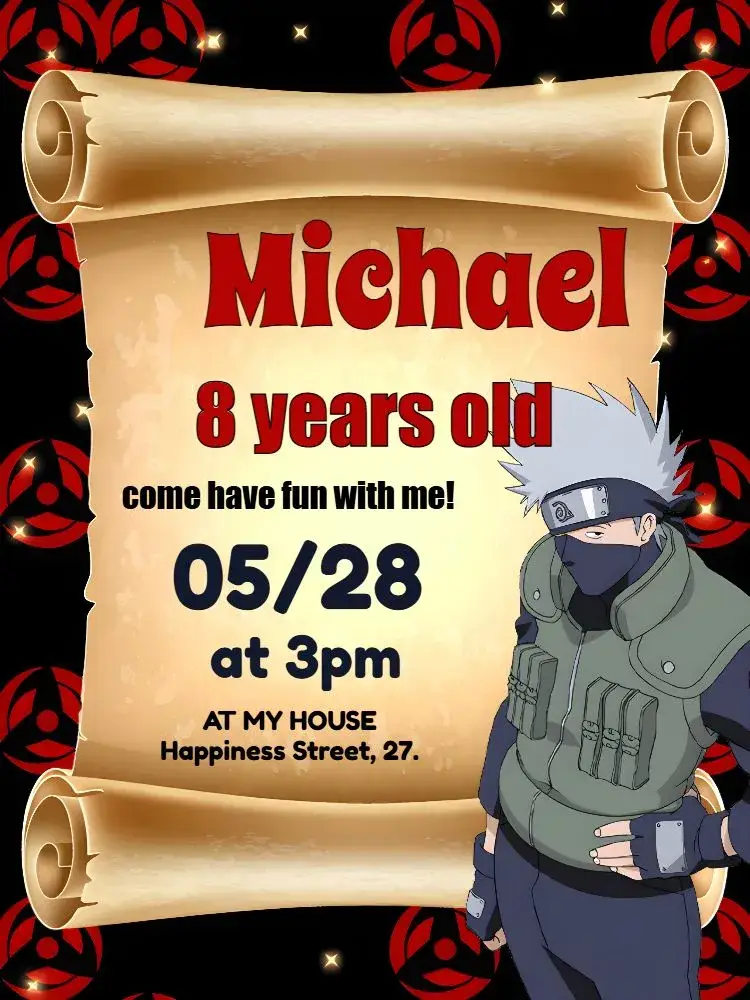 Kakashi Yellow Naruto invitation