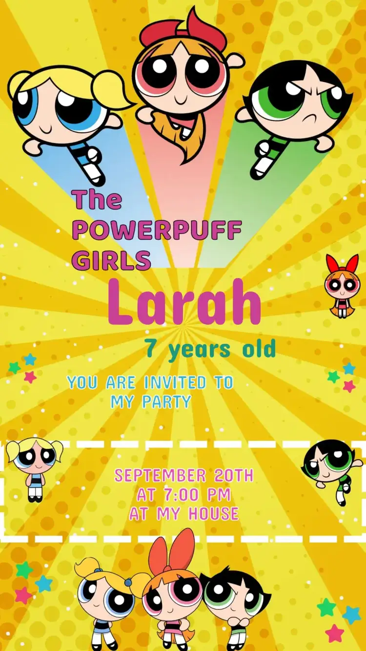 Invitation Invitation Birthday The Powerpuff Girls – Kids' Birthday Party theme colorful, fun-filled, themed, vibrant, modern