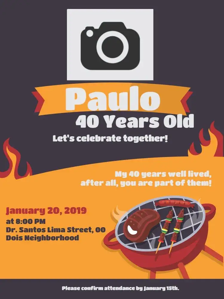 Invitation Digital Barbecue – Most searched for theme modern, casual, vibrant, rustic style, warm colors, fire graphic elements
