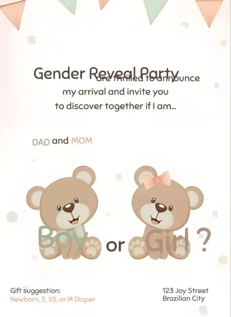 Invitation Boy or Girl Teddy Bears – Gender Reveal theme cute, colorful, childish, playful, modern, cheerful