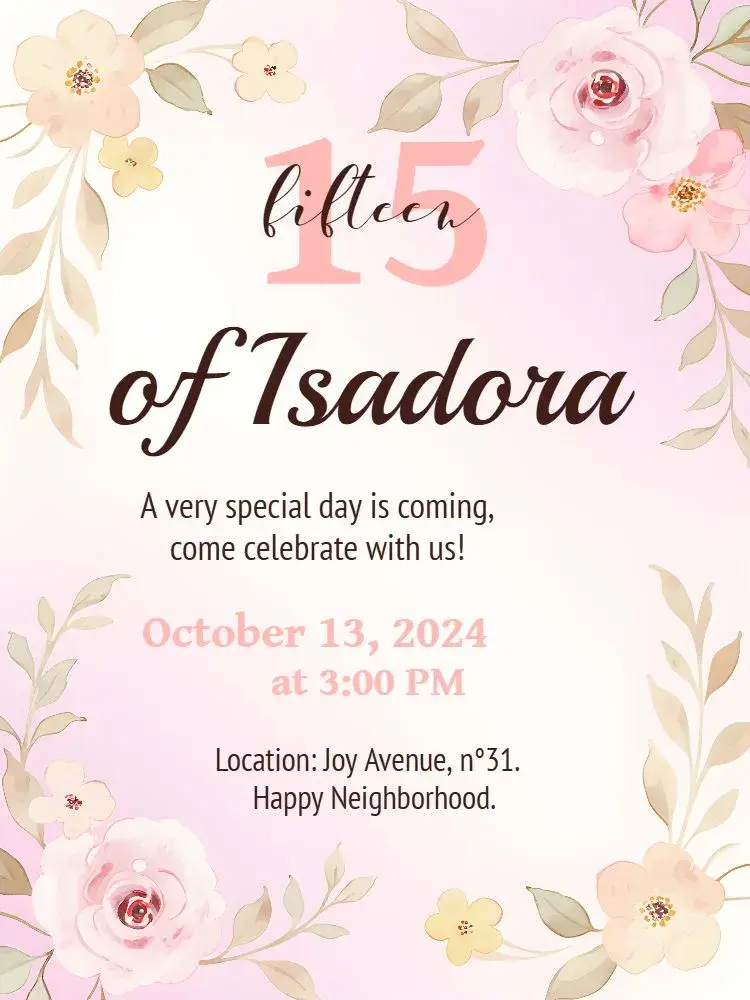 15th Pink Floral Years My invitation