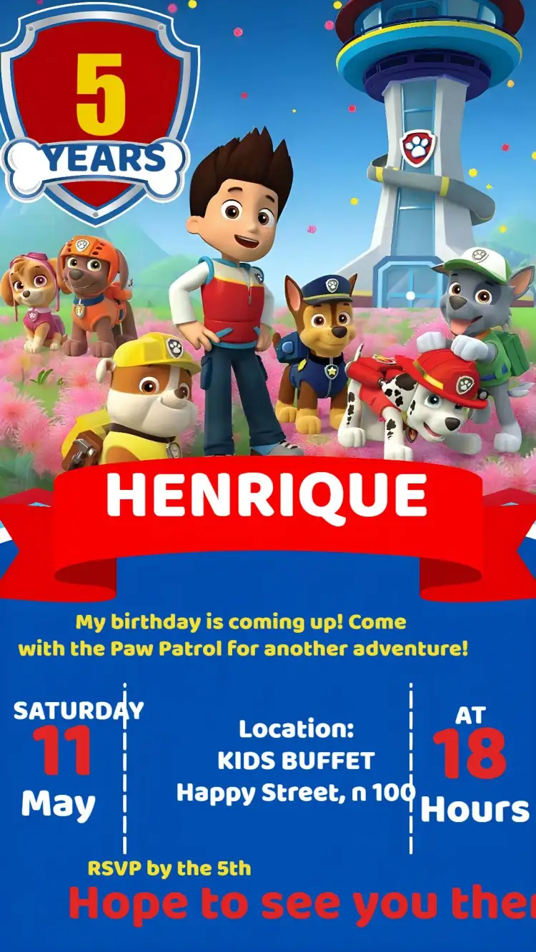 Invitation Paw Patrol Kids – Kids' Birthday Party theme colorful, themed, childish, fun-filled, modern, lively