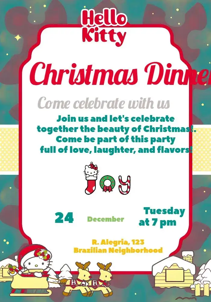 Invitation Christmas Hello Kitty Sanrio – Commemorative Dates theme colorful, fun, childish, festive, Sanrio, cute