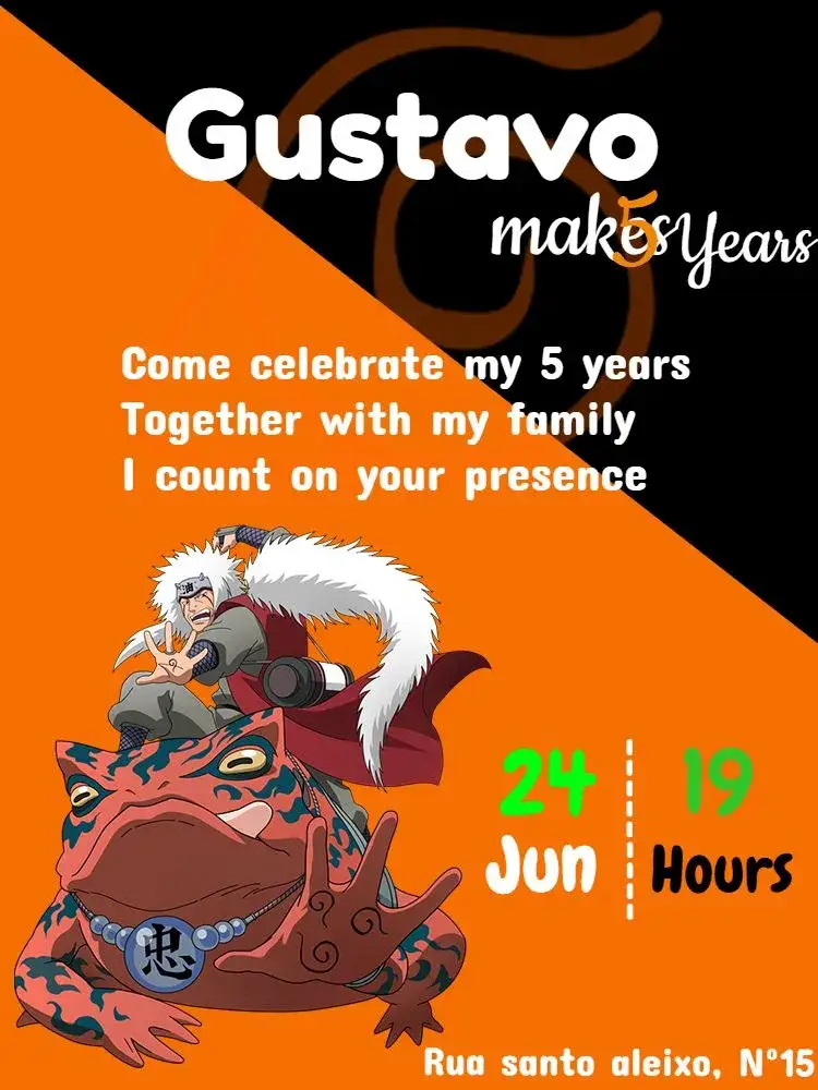 Invitation Naruto Digital – Kids' Birthday Party theme anime, ninja, aventura, vibrant colors, modern